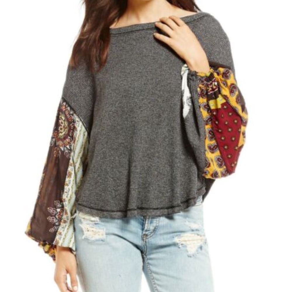 Free People Blossom Sleeve Thermal Sweatshirt